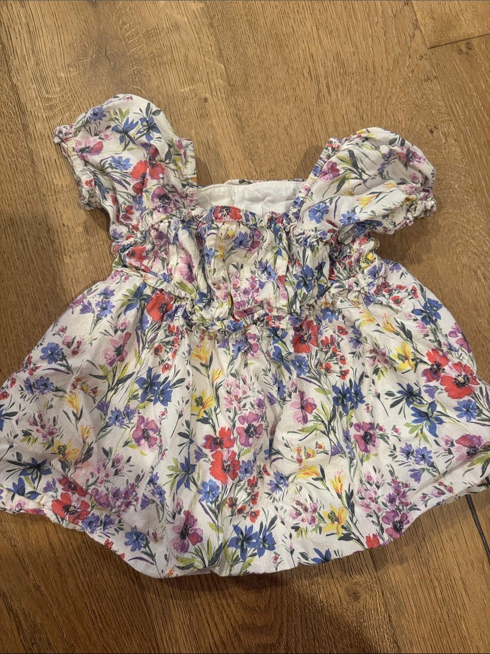 GAP White Floral Smocked Baby Dress with Puff Sleeves